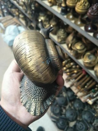 China handmade antique bronze Lucky Snail Figurines Statues 4