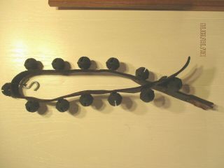 " Leather Strap With 13 Sleigh Bells ",  34 " L 1 14 W.  Steel Bells Very Old