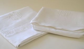 2 Vintage Swiss Linen Pillow Shams Openwork “lka” Monogram Ss369