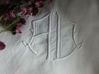 Lovely Antique French Linen Sheet with Monogram A D circa 1920 Art Deco 8