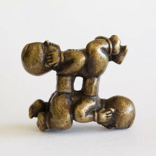 Chinese Antique Scholars Bronze Figural ‘four Boys’ Puzzle Weight,  Qing Dynasty