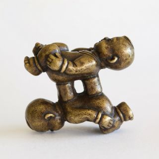 Chinese Antique Scholars Bronze Figural ‘Four Boys’ Puzzle Weight,  Qing dynasty 2