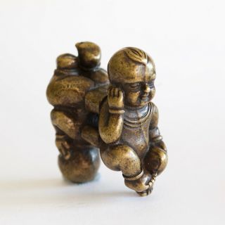 Chinese Antique Scholars Bronze Figural ‘Four Boys’ Puzzle Weight,  Qing dynasty 4
