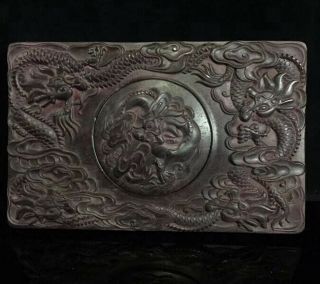 Collectable Old China Handwork Boxwood Carve Exorcism Dragon Exorcism Ink - Stone