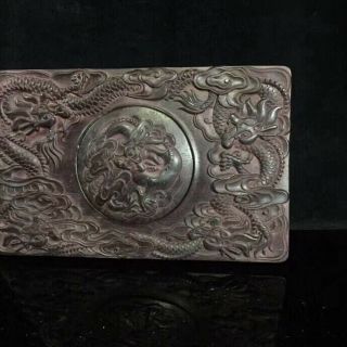 Collectable Old China Handwork Boxwood Carve Exorcism Dragon Exorcism Ink - Stone 4
