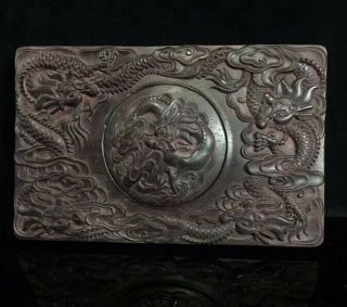 Collectable Old China Handwork Boxwood Carve Exorcism Dragon Exorcism Ink - Stone 5