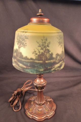 Pittsburgh Reverse Painted Landscape Lamp Handel Tiffany Jefferson Arts & Crafts