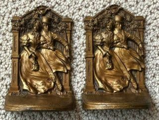 Rare Antique Tiffany & Company Real Bronze Victorian Couple Bookends