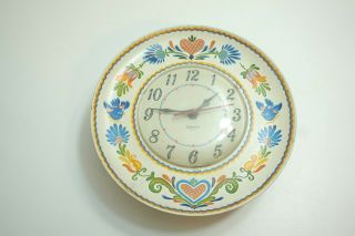 Vintage Spartus Electric Kitchen Wall Clock 10 " Metal Plate Birds Flowers