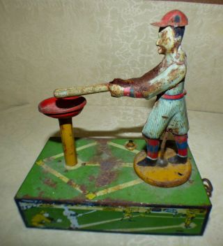 Antique Babe Ruth 1928 Baseball Wind - Up Tin Litho Toy Selrite - Home Run King