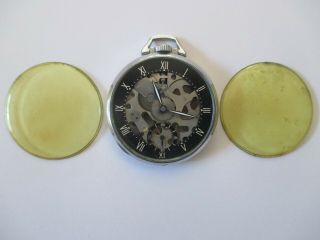 1940s Girard Perregaux Shell Oil 7 Jewel Skeleton Sz 16 Pocketwatch