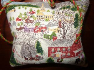 Primitive Vintage Bark Cloth GRANDMA MOSES Pillow Tuck (DEEP SNOW 2) 2