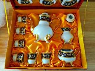 Chekoslovakian Design Demitasse Tea Set 6 Saucers & Cups Creamer Sugar Bowl Box