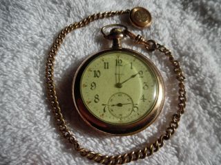 Illinois Pocket Watch 17 Jewels Wadsworth Pilot The Dfbco Chain 160 - 4pw23