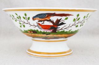 Early 19th C Old Paris Porcelain French Footed Bowl Compote Rihouet Birds 8”