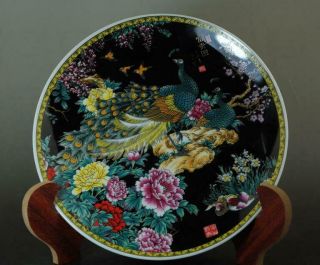 Chinese Old Hand - Made Famille - Rose Porcelain Peony&peacock Porcelain Plate B02