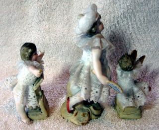 A Set Of 6 Antique German Bisque Porcelain Lace Band Playing Figurine 3