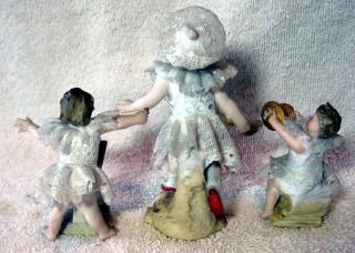 A Set Of 6 Antique German Bisque Porcelain Lace Band Playing Figurine 4