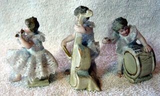 A Set Of 6 Antique German Bisque Porcelain Lace Band Playing Figurine 8