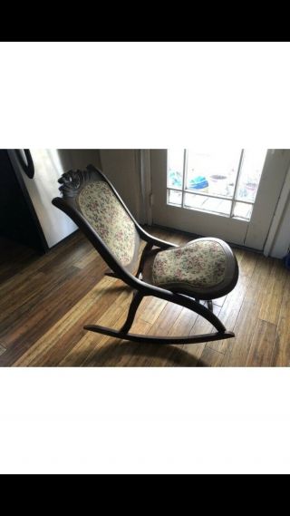 VINTAGE TAPESTRY HARDWOOD WOOD FOLDING ROCKING CHAIR VICTORIAN CARVING / DESIGN 4