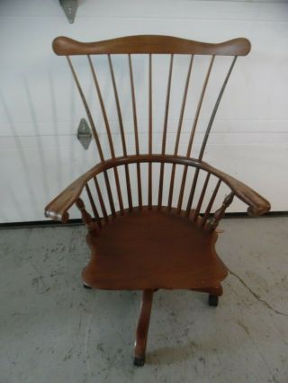 Vintage Cherry Wooden Windsor Swivel Office Chair Roll Wheels