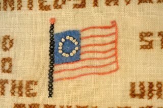 19th C Needlepoint Embroidered Sampler 