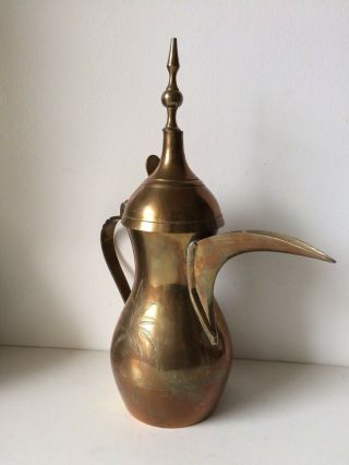 Vintage Middle Eastern Brass Engraved Dallah Coffee Pot 2