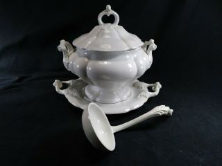 Four Piece Red Cliff Ironstone Soup Tureen W/ Tray And Ladle