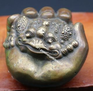 8 Cm Pure Bronze Chinese Hand Hold Fengshui Animal 3 Leg Money Toad Statues