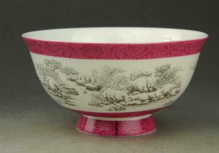 Chinese Old Hand Painted Snow - Covered Landscape Porcelain Bowl/qianlong Mark A02