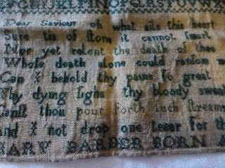 UNFRAMED ANTIQUE HAND - STITCHED SAMPLER - BLUE THREAD ON HOMESPUN FABRIC - EARLY 1800 5