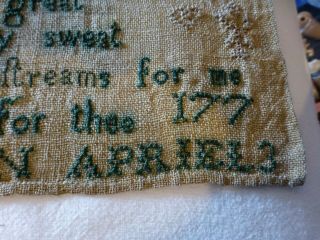 UNFRAMED ANTIQUE HAND - STITCHED SAMPLER - BLUE THREAD ON HOMESPUN FABRIC - EARLY 1800 7