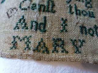 UNFRAMED ANTIQUE HAND - STITCHED SAMPLER - BLUE THREAD ON HOMESPUN FABRIC - EARLY 1800 8