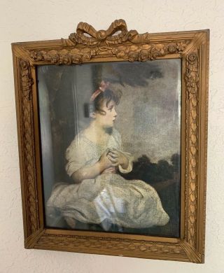 Antque Ribbon Frame Gorgeous With Print Of Young Girl
