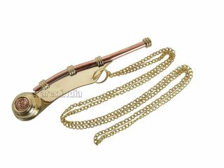 5 " Brass Boatswain Whistle With Chain Bosun Call Pipe Nautical Marine