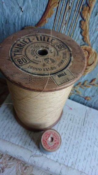 Giant Antique French Wooden Cotton Spool Reel C1900 Thierez Lille