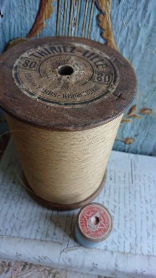 GIANT ANTIQUE FRENCH WOODEN COTTON SPOOL REEL c1900 THIEREZ LILLE 2