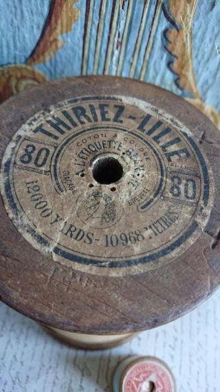 GIANT ANTIQUE FRENCH WOODEN COTTON SPOOL REEL c1900 THIEREZ LILLE 3