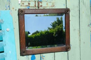 Antique Arts And Crafts Mirror Oak Frame & Corner Detail Bevel Glass Rustic Chic
