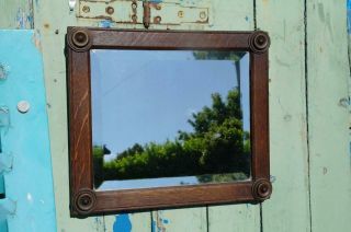 Antique Arts And Crafts Mirror Oak Frame & Corner Detail Bevel Glass Rustic Chic 2