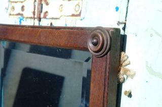 Antique Arts And Crafts Mirror Oak Frame & Corner Detail Bevel Glass Rustic Chic 3