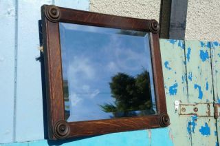 Antique Arts And Crafts Mirror Oak Frame & Corner Detail Bevel Glass Rustic Chic 5