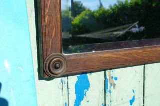 Antique Arts And Crafts Mirror Oak Frame & Corner Detail Bevel Glass Rustic Chic 8
