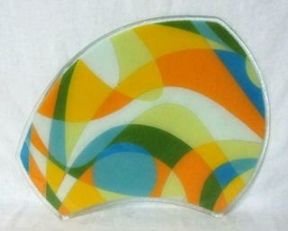 Mid Century Modern Boomerang Peggy Karr Abstract Kidney Mosaic Art Glass Tray