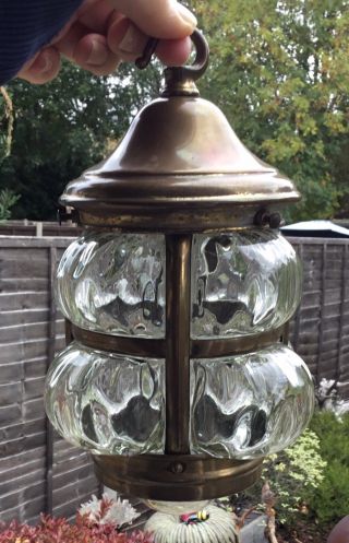 Old Vintage 1930/40s Clear Bubble Glass And Brass Electric Ceiling Light