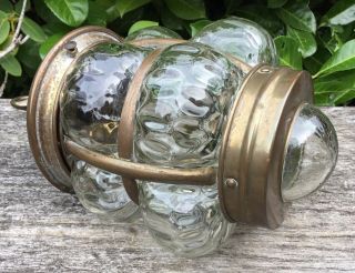Old Vintage 1930/40s Clear Bubble Glass And Brass Electric Ceiling Light 5