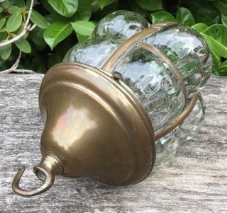 Old Vintage 1930/40s Clear Bubble Glass And Brass Electric Ceiling Light 6