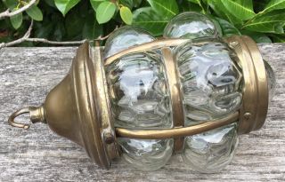 Old Vintage 1930/40s Clear Bubble Glass And Brass Electric Ceiling Light 7
