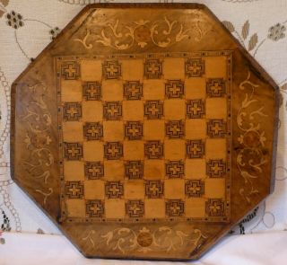 Antique Georgian Octagonal Inlaid Walnut Chess Table Top
