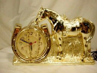 Vtg Mastercrafters Model 902 Gold Tone Electric Horse Clock Chicago Usa Freeship